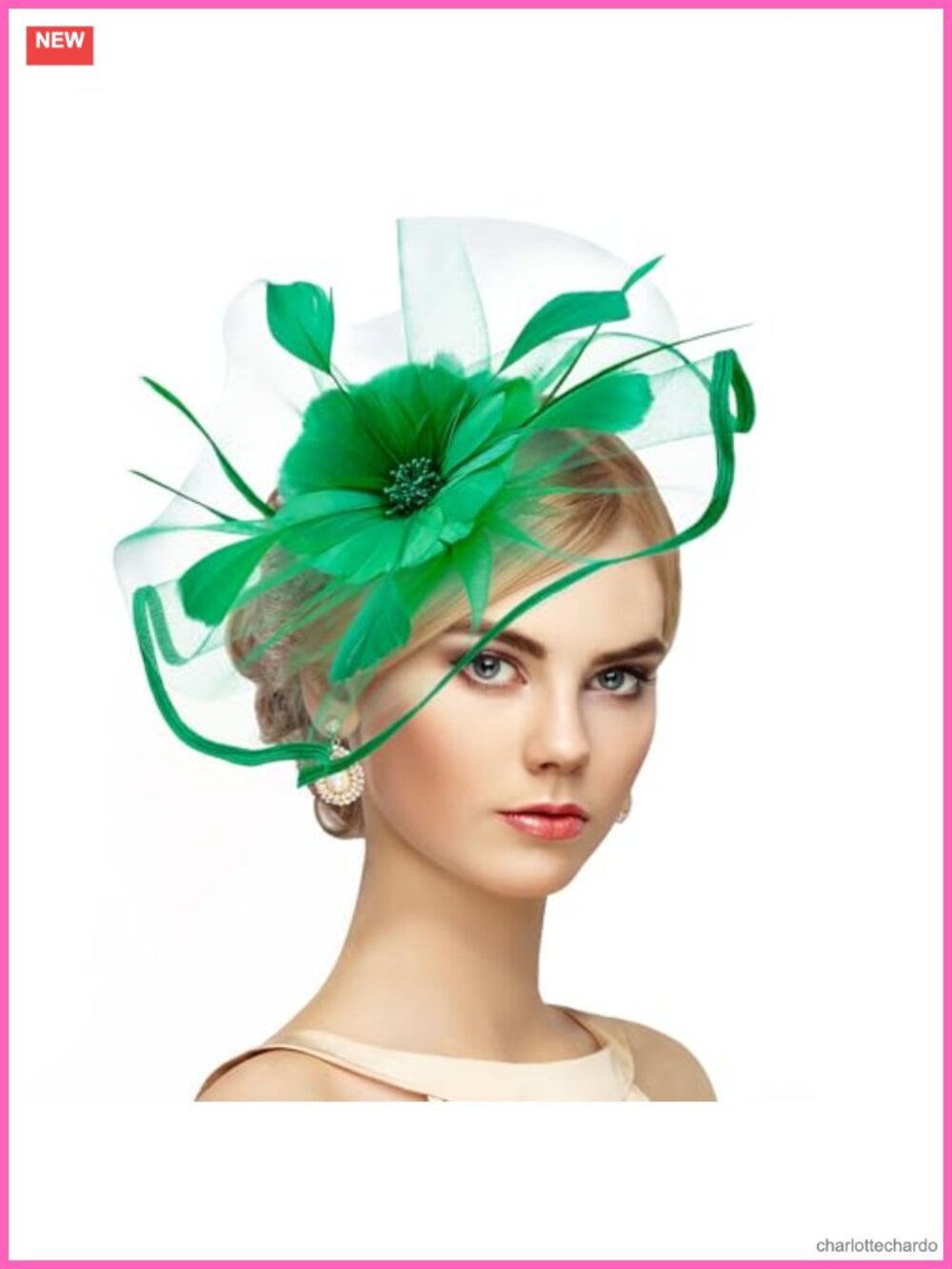 Vintage Tea Party Fascinator Mesh Curled Brim Feather Flower Derby Hat